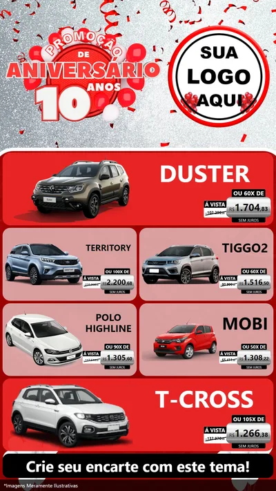 Modelo de TV para TV Vertical com o tema Promoção de Aniversário - 10 Anos para Concessionaria de Carros