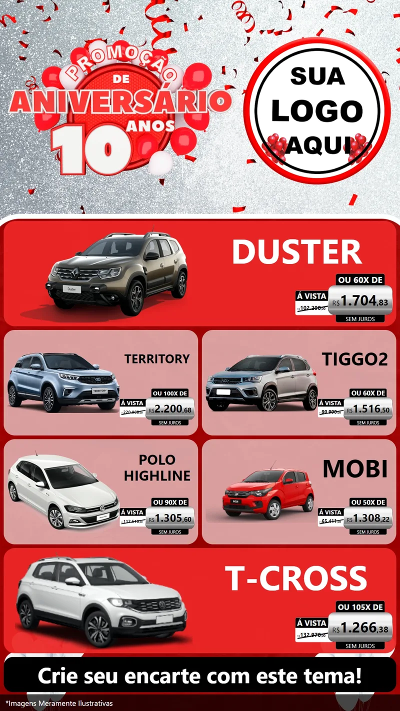 Modelo de TV para TV Vertical com o tema Promoção de Aniversário - 10 Anos para Concessionaria de Carros