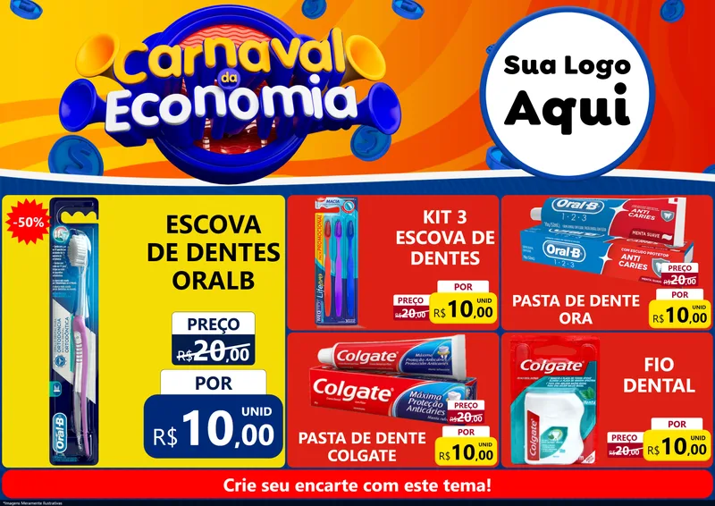 Modelo de Encarte para Encarte A4 Horizontal com o tema Carnaval da Economia para Higiene Pessoal