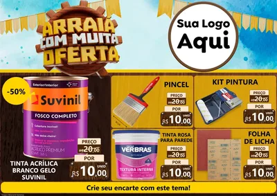 Modelo de Encarte para Encarte A4 Horizontal com o tema Ofertas de São João - Junina para Tintas e Ferramentas