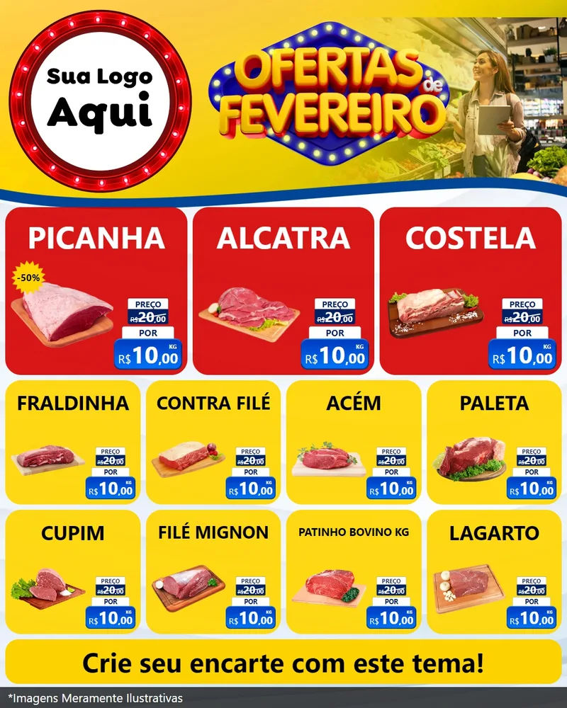 Modelo de Rede Social para Feed Instagram com o tema Ofertas de Fevereiro para Açougue