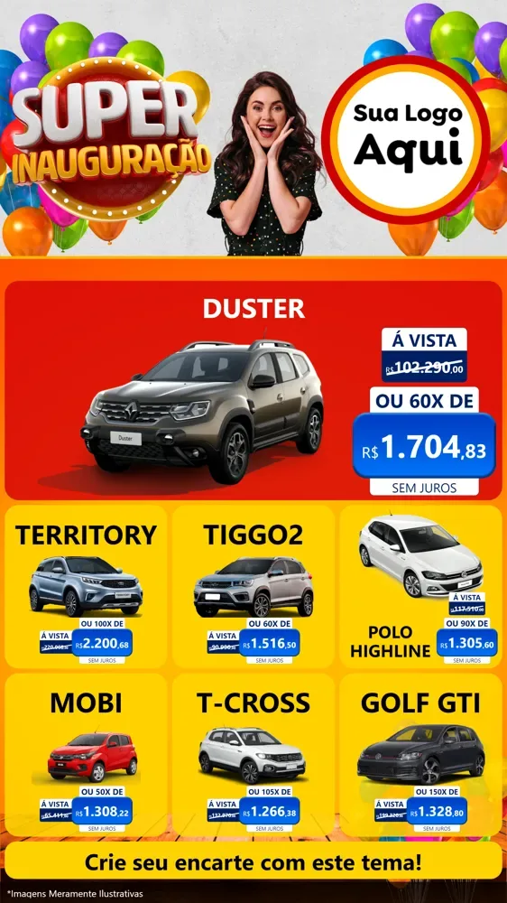 Modelo de Rede Social para Stories com o tema Super Inauguração para Concessionaria de Carros