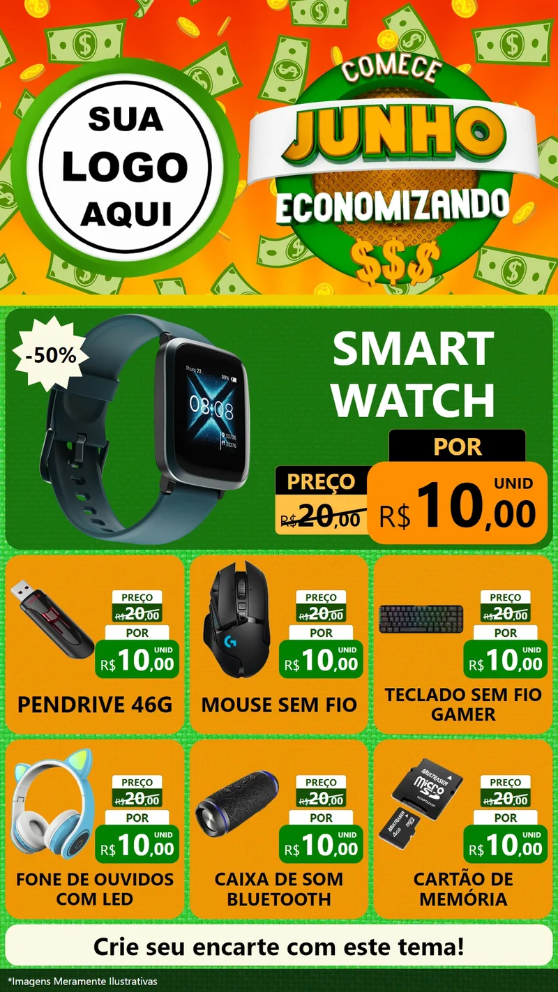 Modelo de Rede Social para Stories com o tema Comece Junho Economizando para Informática