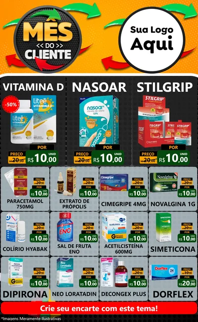 Modelo de Encarte para Encarte Grande com o tema Mês do Cliente para Farmácia