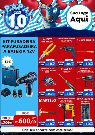 Modelo de Encarte para Encarte A4 Vertical com o tema Papai Nota 10 para Maquinas e Ferramentas