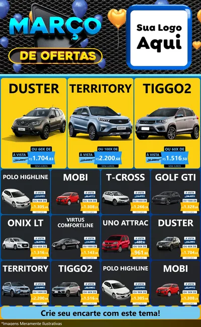 Modelo de Encarte para Encarte Grande com o tema Março de Ofertas para Concessionaria de Carros