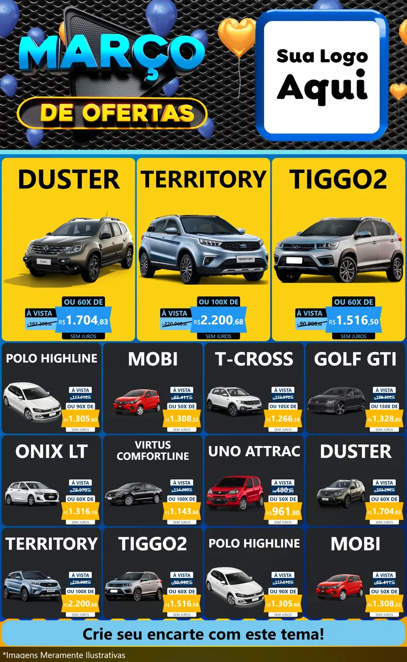 Modelo de Encarte para Encarte Grande com o tema Março de Ofertas para Concessionaria de Carros