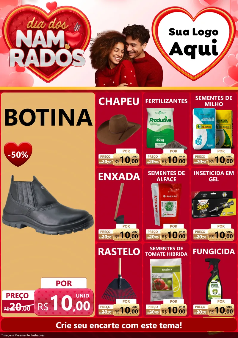 Modelo de Encarte para Encarte A4 Vertical com o tema Dia dos Namorados para Agropecuária