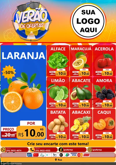 Modelo de Encarte para Encarte A4 Vertical com o tema Verão de Ofertas para Hortifrúti