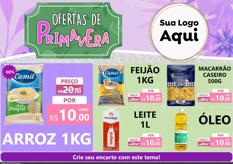 Modelo de Encarte para Encarte A4 Horizontal com o tema Ofertas de Primavera para Supermercado