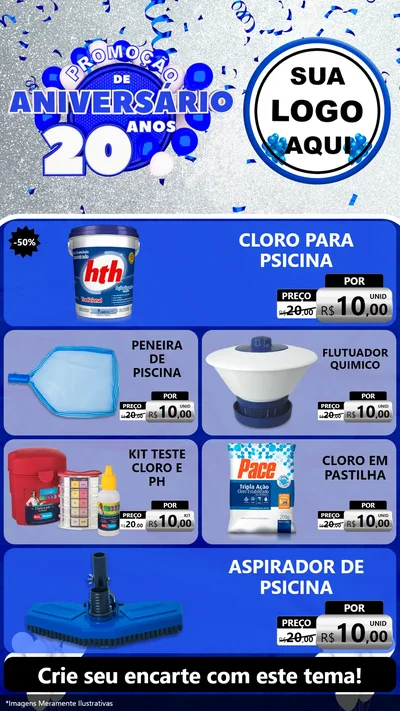 Modelo de TV para TV Vertical com o tema Promoção de Aniversário - 20 Anos para Produtos para Piscina