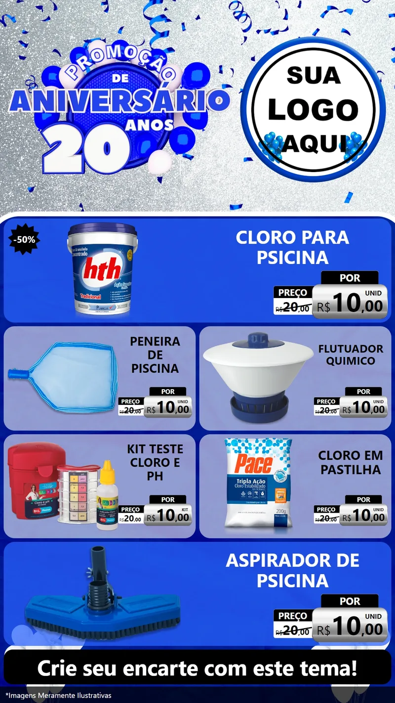 Modelo de TV para TV Vertical com o tema Promoção de Aniversário - 20 Anos para Produtos para Piscina