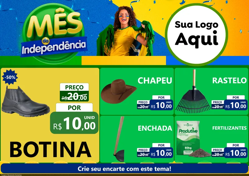 Modelo de Encarte para Encarte A4 Horizontal com o tema Mês da Independência para Agropecuária