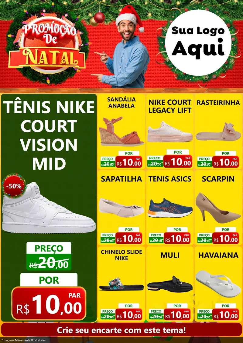 Modelo de Encarte para Encarte A4 Vertical com o tema Promoção de Natal para Calçados