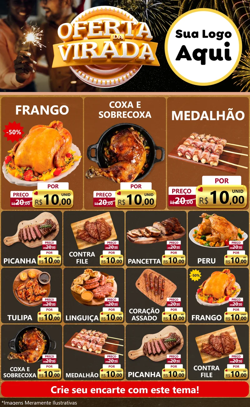 Modelo de Encarte para Encarte Grande com o tema Oferta da Virada para Assados