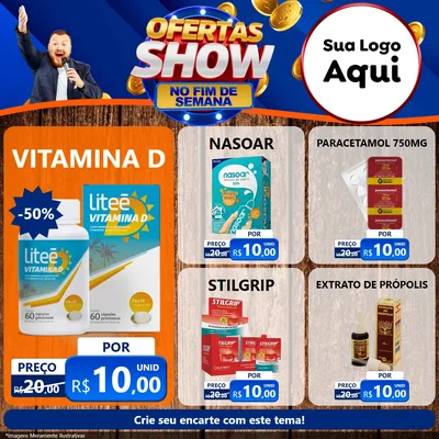 Modelo de Rede Social para Feed Facebook com o tema Ofertas Show No Fim De Semana para Farmácia