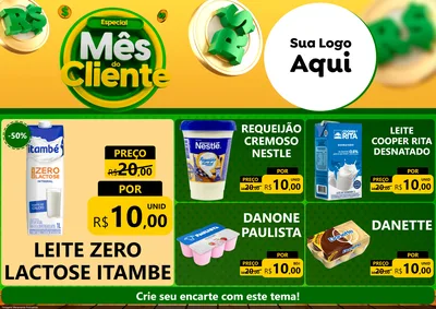 Modelo de Encarte para Encarte A4 Horizontal com o tema Especial Mês do Cliente para Frios e Laticínios