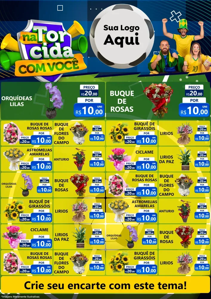 Modelo de Encarte para Encarte A4 Vertical com o tema Na Torcida Com Você - Copa para Floricultura e jardim