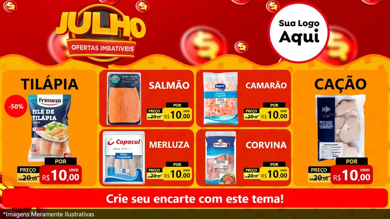 Modelo de TV para TV Horizontal com o tema Julho Ofertas Imbatíveis para Peixaria