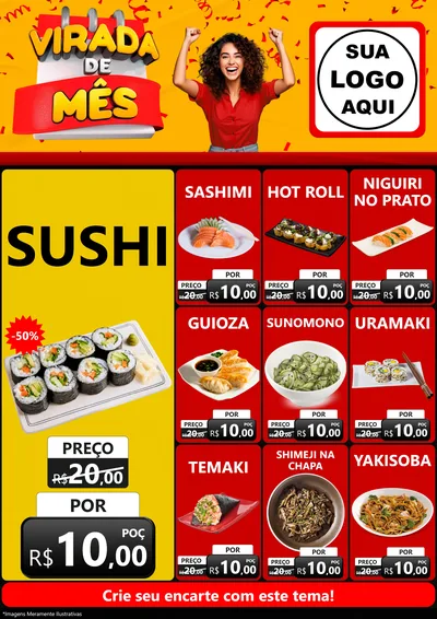 Modelo de Encarte para Encarte A4 Vertical com o tema Virada de Mês para Comida japonesa