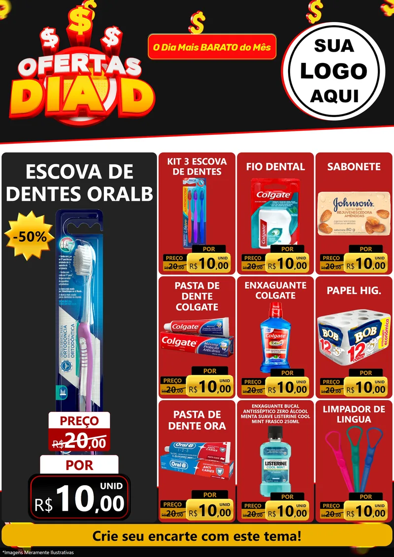 Modelo de Encarte para Encarte A4 Vertical com o tema Ofertas Dia D para Higiene Pessoal
