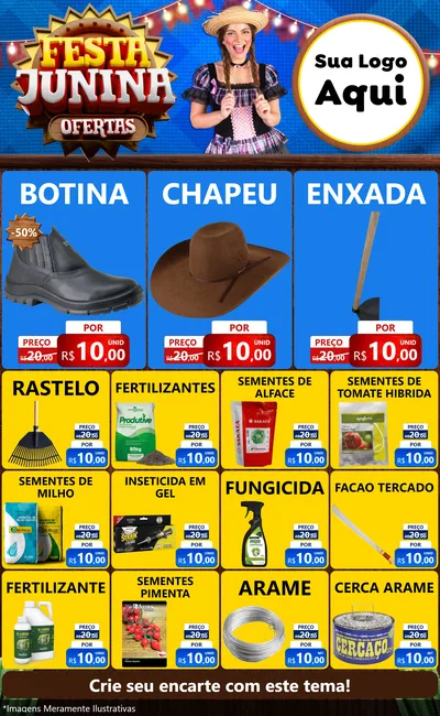 Modelo de Encarte para Encarte Grande com o tema Festa Junina Ofertas para Agropecuária
