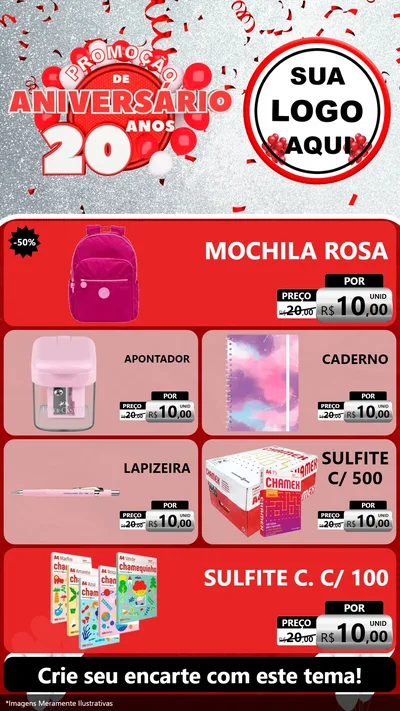 Modelo de TV para TV Vertical com o tema Promoção de Aniversário - 20 Anos para Papelaria