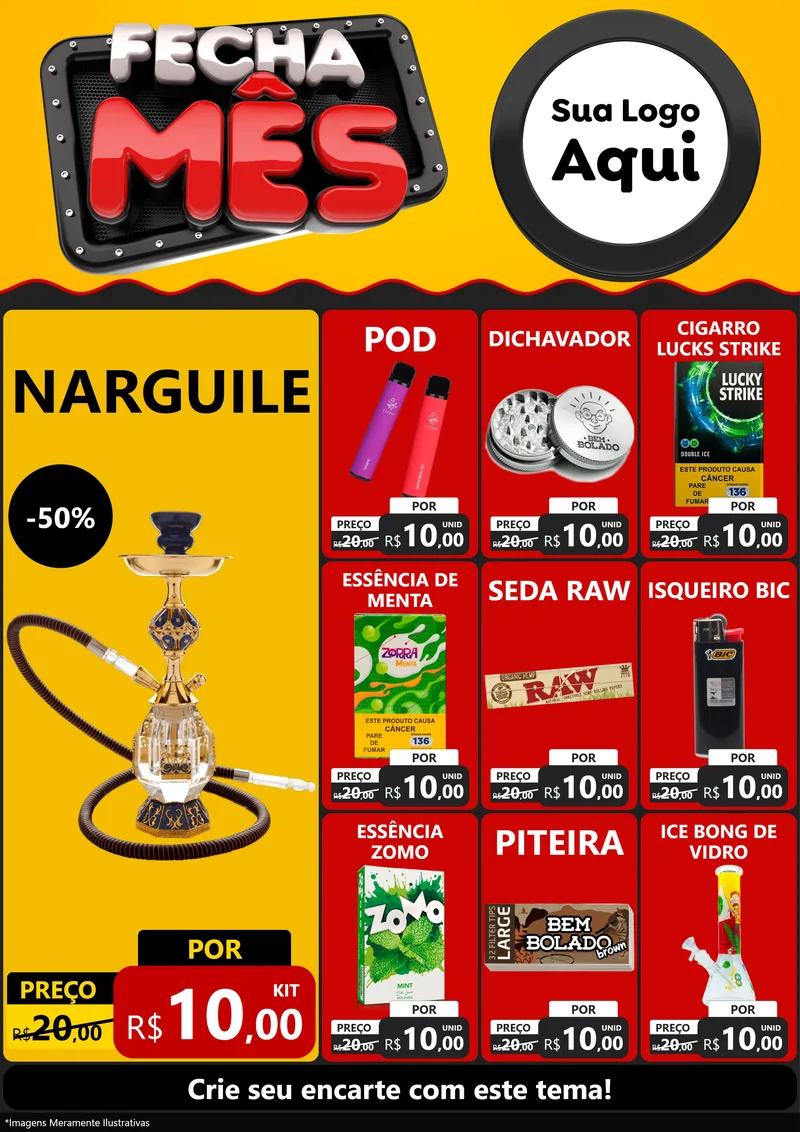 Modelo de Encarte para Encarte A4 Vertical com o tema Fecha Mês para Tabacaria