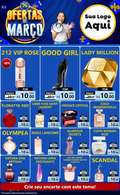 Modelo de Encarte para Encarte Grande com o tema Ofertas de Março para Perfumes