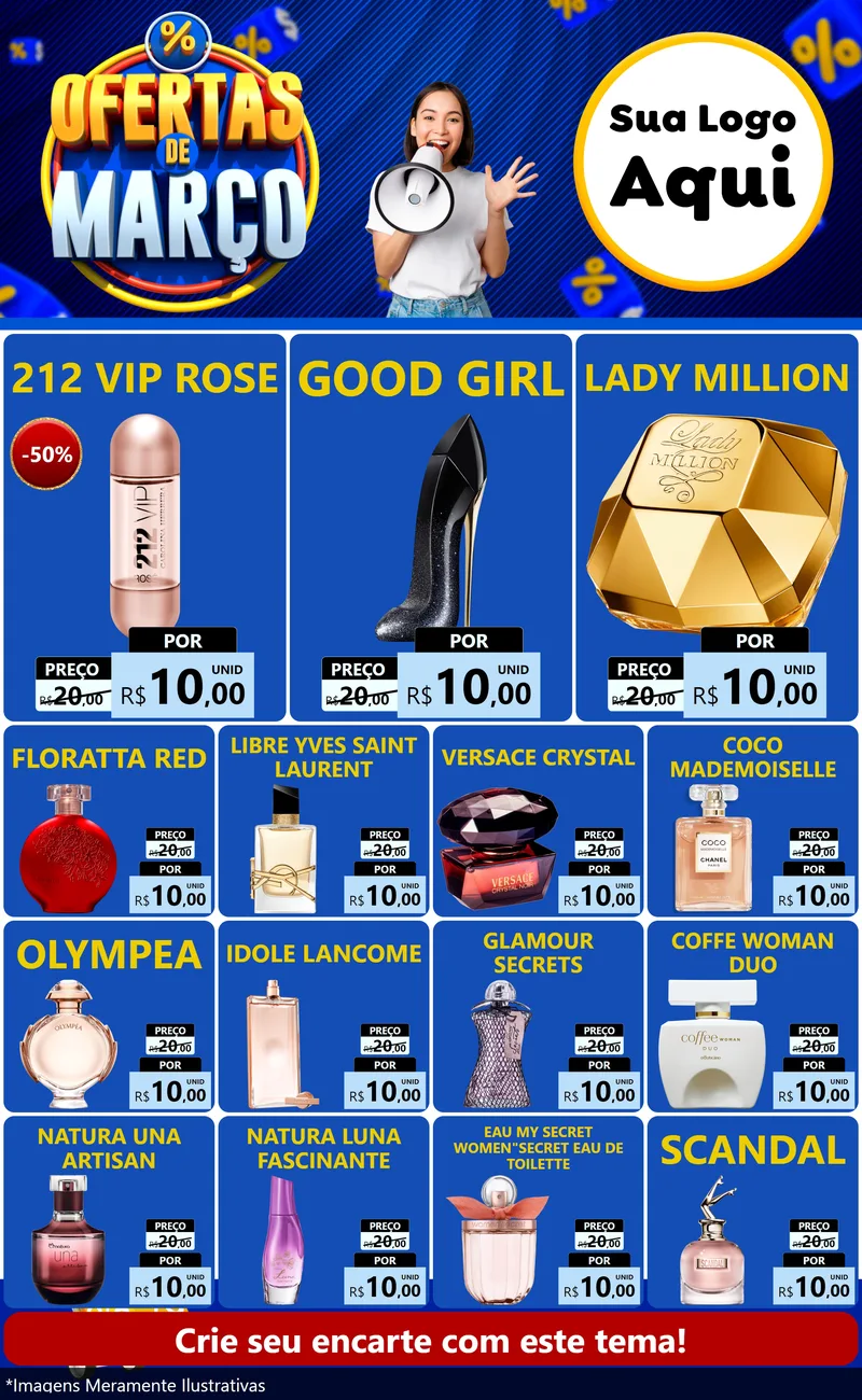 Modelo de Encarte para Encarte Grande com o tema Ofertas de Março para Perfumes