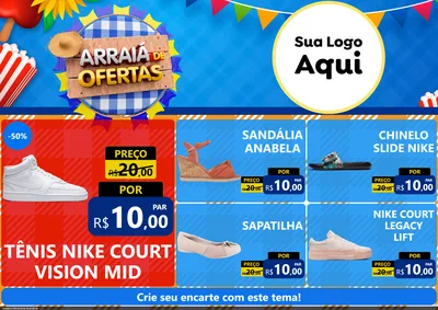 Modelo de Encarte para Encarte A4 Horizontal com o tema Arraiá de Ofertas para Calçados