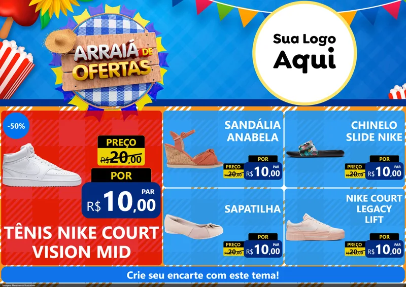 Modelo de Encarte para Encarte A4 Horizontal com o tema Arraiá de Ofertas para Calçados