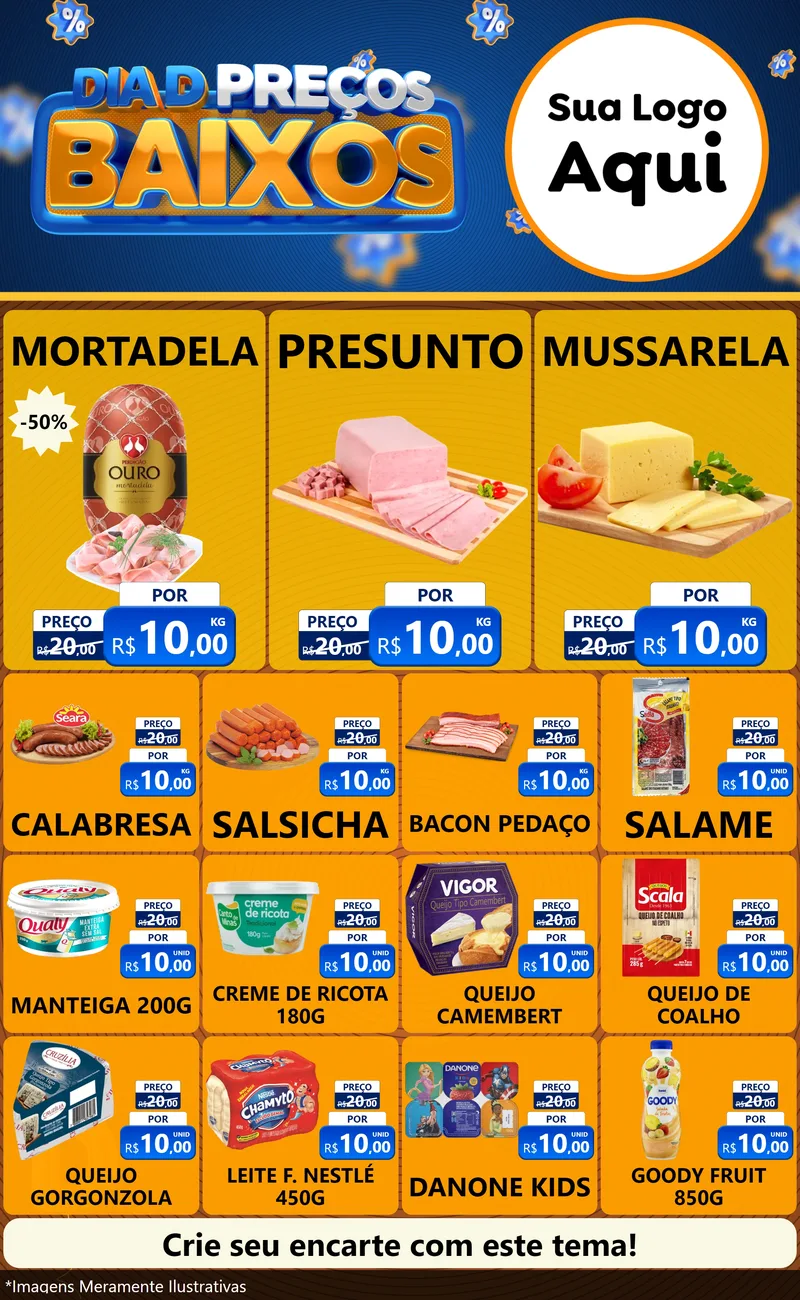 Modelo de Encarte para Encarte Grande com o tema Dia D Preço Baixo para Frios e Laticínios