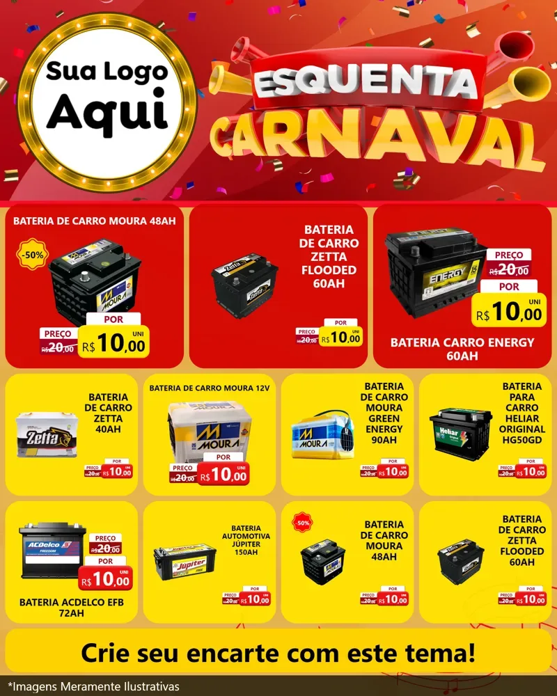 Modelo de Rede Social para Feed Instagram com o tema Esquenta Carnaval para Baterias Elétricas
