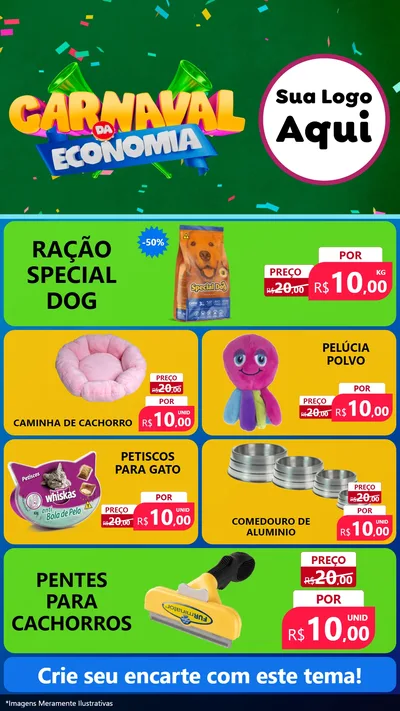 Modelo de TV para TV Vertical com o tema Carnaval da Economia para Pet Shop