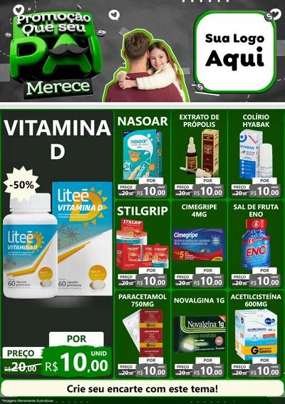 Modelo de Encarte para Encarte A4 Vertical com o tema Promoção Que seu Pai Merece para Farmácia