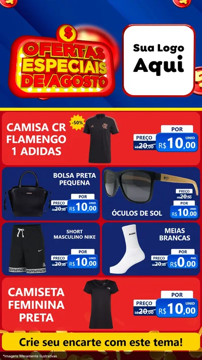 Modelo de TV para TV Vertical com o tema Ofertas Especiais de Agosto para Roupas e acessórios