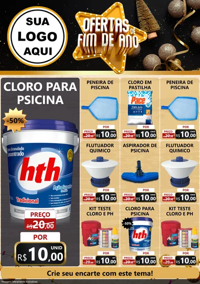 Modelo de Encarte para Encarte A4 Vertical com o tema Ofertas de Fim de Ano para Produtos para Piscina