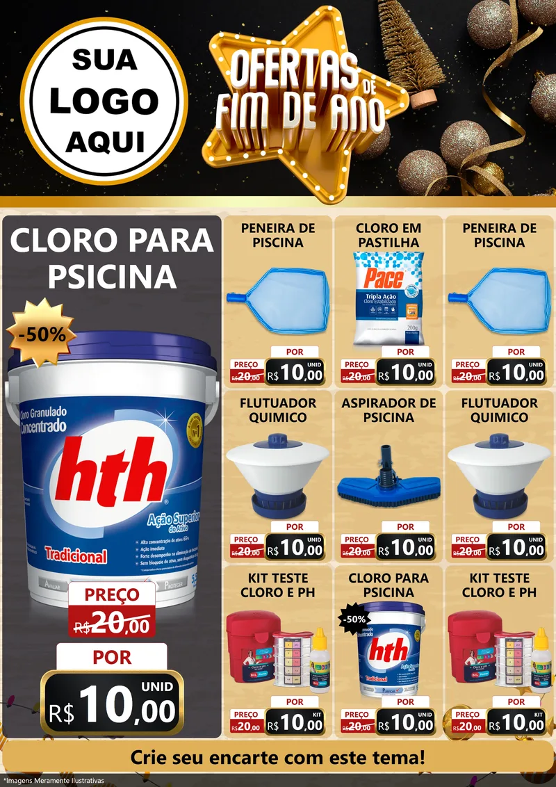 Modelo de Encarte para Encarte A4 Vertical com o tema Ofertas de Fim de Ano para Produtos para Piscina