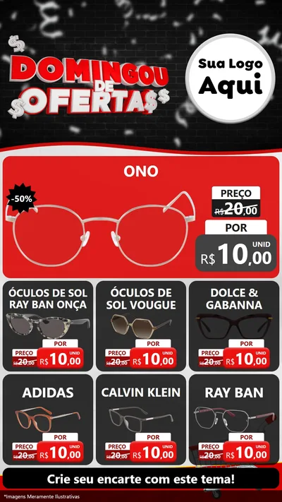 Modelo de Rede Social para Stories com o tema Domingou de Ofertas para Óticas
