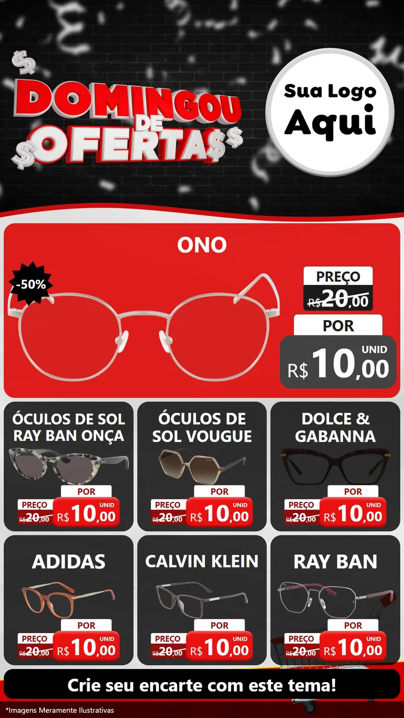 Modelo de Rede Social para Stories com o tema Domingou de Ofertas para Óticas