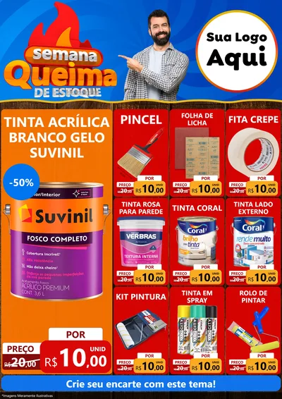 Modelo de Encarte para Encarte A4 Vertical com o tema Semana Queima de Estoque para Tintas e Ferramentas