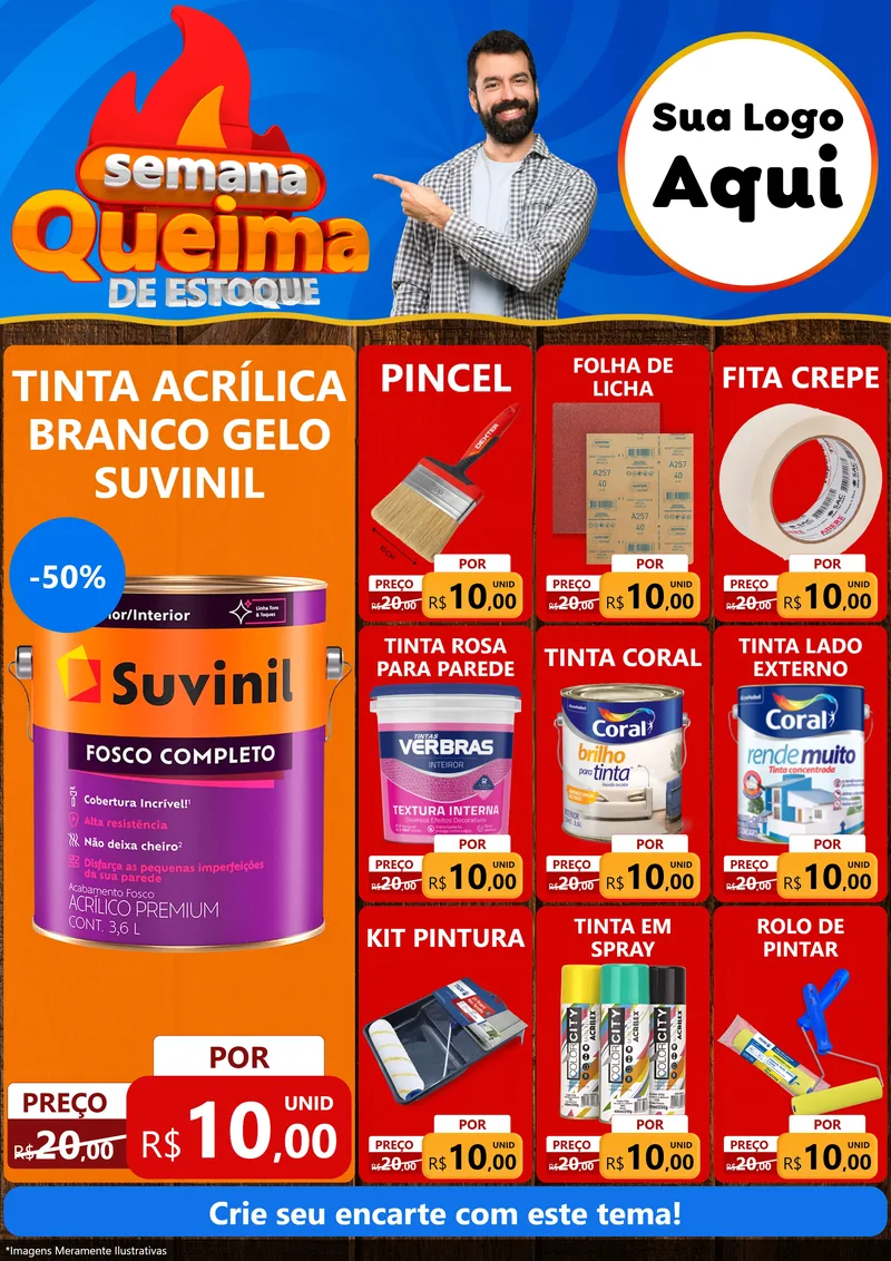 Modelo de Encarte para Encarte A4 Vertical com o tema Semana Queima de Estoque para Tintas e Ferramentas