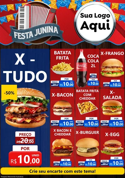 Modelo de Encarte para Encarte A4 Vertical com o tema Festa Junina para Hamburgueria
