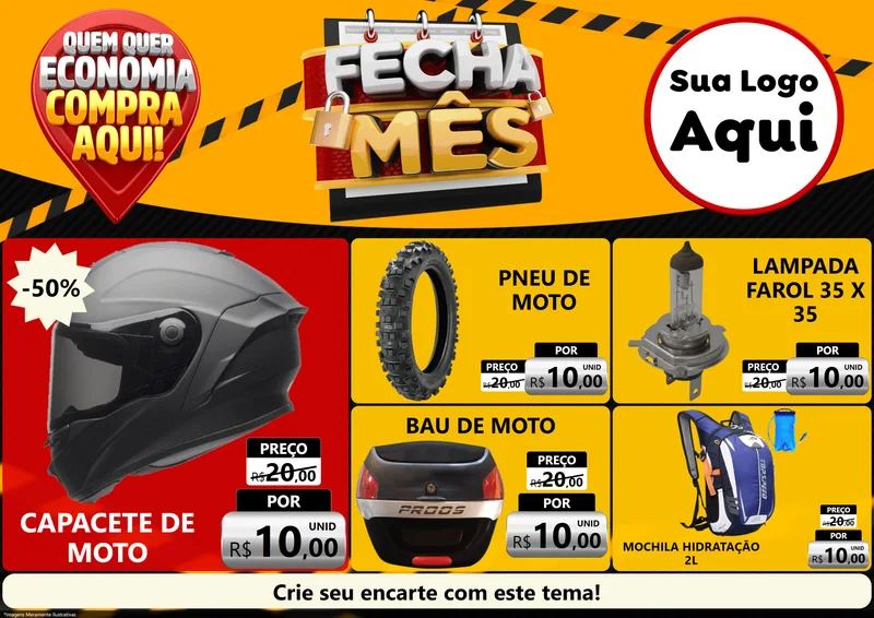 Modelo de Encarte para Encarte A4 Horizontal com o tema Fecha Mês para Moto peças