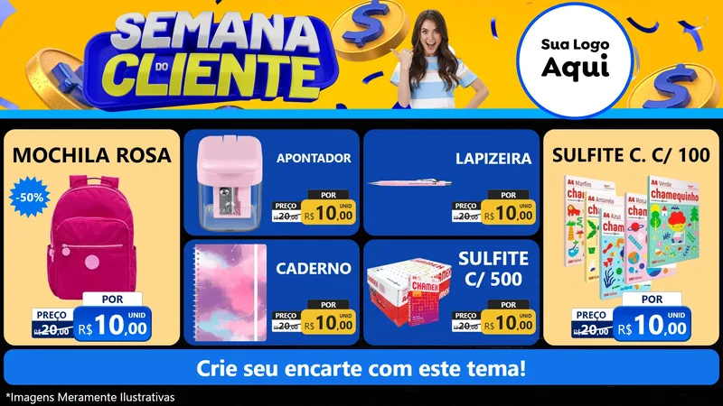Modelo de TV para TV Horizontal com o tema Semana do Cliente para Papelaria