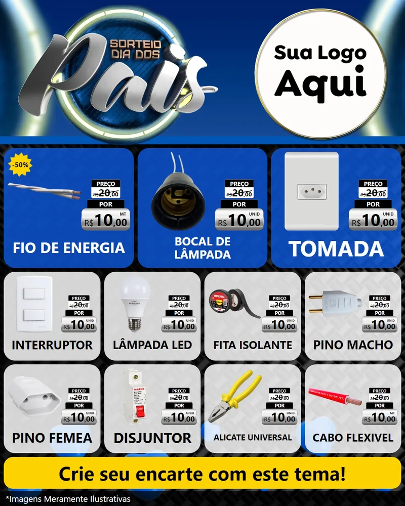 Modelo de Rede Social para Feed Instagram com o tema Sorteio Dia Dos Pais para Materiais Elétricos