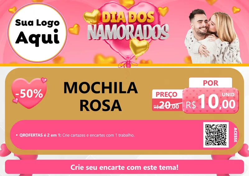 Modelo de Cartaz para Cartaz A4 Horizontal com o tema Dia dos Namorados para Papelaria