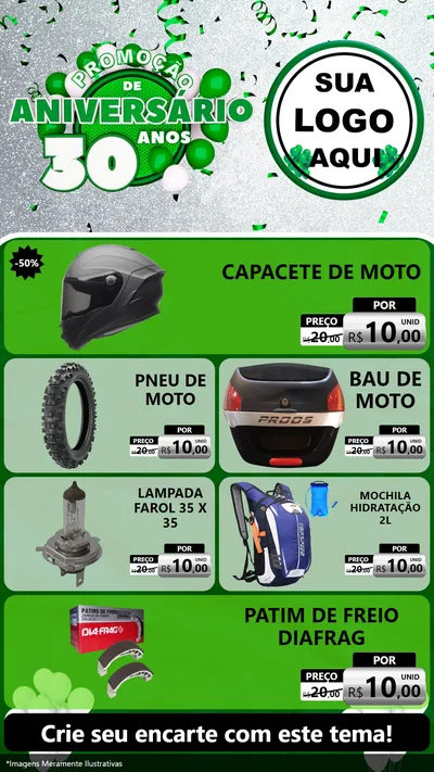 Modelo de TV para TV Vertical com o tema Promoção de Aniversário - 30 Anos para Moto peças