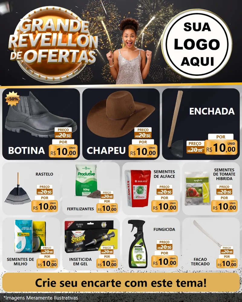 Modelo de Rede Social para Feed Instagram com o tema Grande Réveillon de Ofertas para Agropecuária